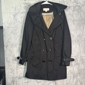Michael Kors Black Hooded Front Button Trench Jacket Coat Size Small